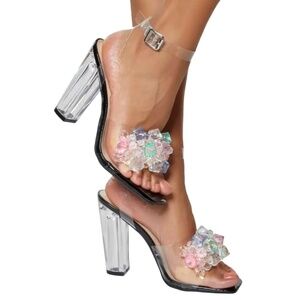 Rouge Helium Shoes Sandals Clear Acrylic Block High Heel Multi Color Peek Toe
